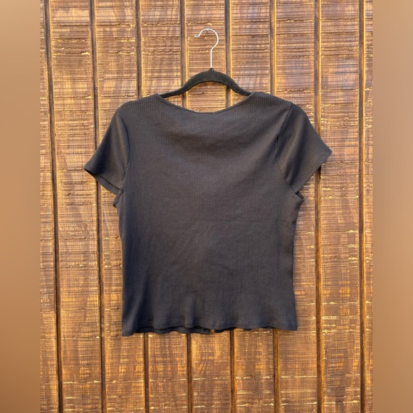 NWTS Madewell Ribbed Black Tie Bow Short Sleeve - Picture 11 of 14